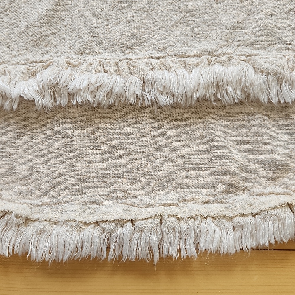 Umgee Embroidered Sleeves Linen Cotton Blend Round Neck w/ Frayed High Low Hem M - Picture 12 of 15